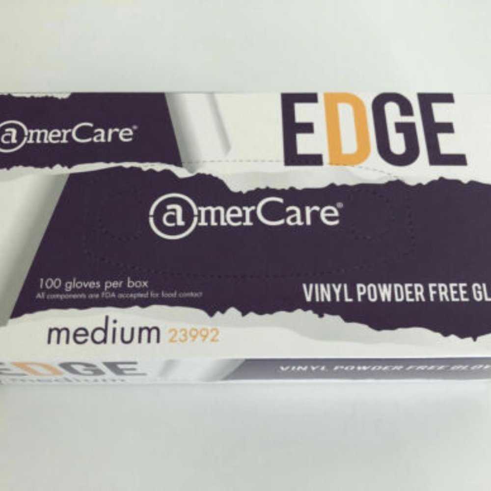 EDGE AmerCare VINYL POWDER FREE LATEX FREE GLOVES-100 GLOVES PER BOX-SIZE MEDIUM